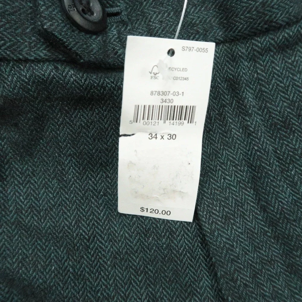 Banana Republic Pants Men 34x30 Green Herringbone Linen Blend Tailored Trouser
